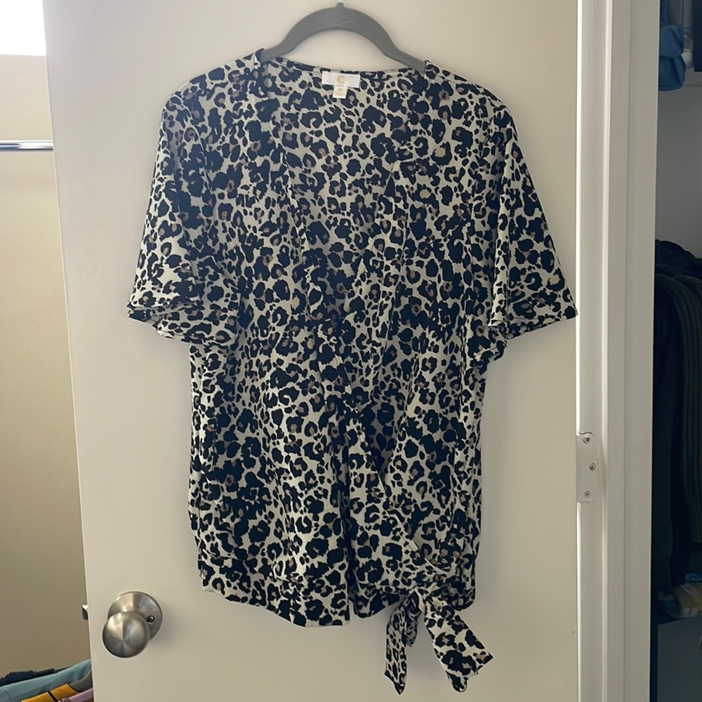 Flowy Cross-Front Cheetah Print Blouse